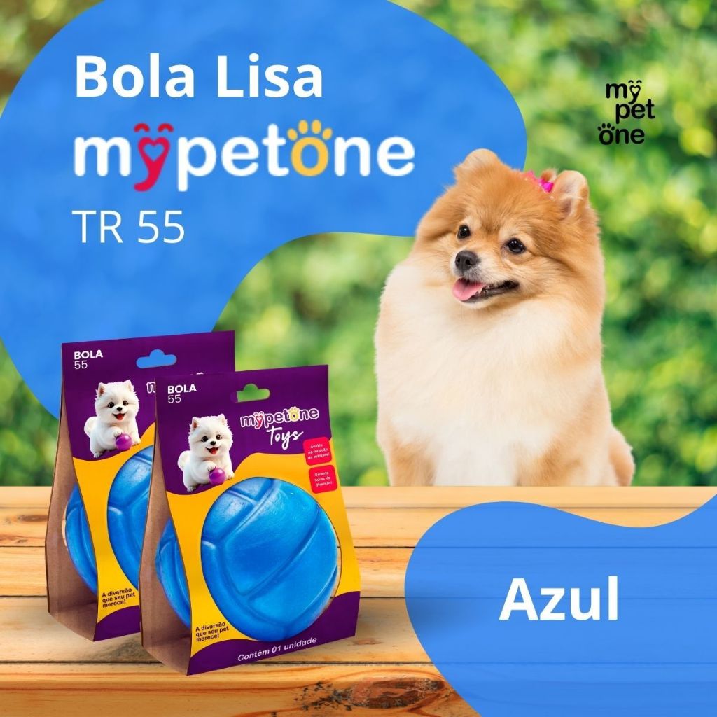 2 Bola Lisa Maciça MyPetOne Azul 55mm Brinquedo Resistente Para Cães