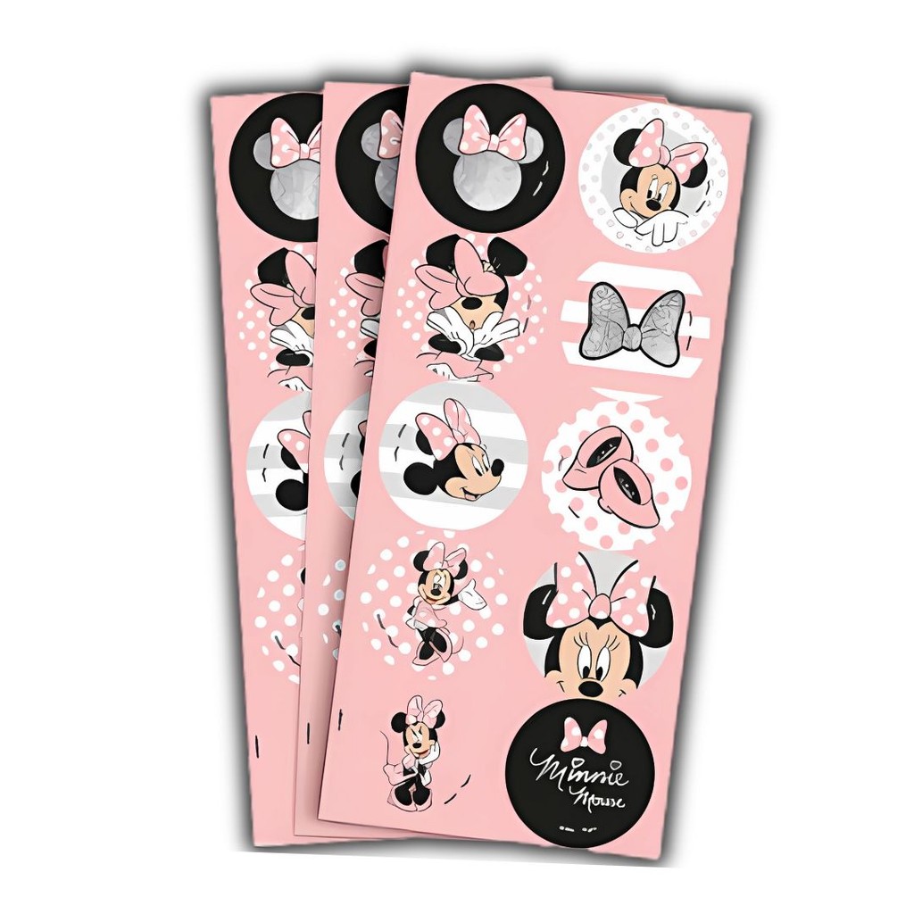 30~150 Adesivo Minnie Mouse Rosa Disney Redondo Regina