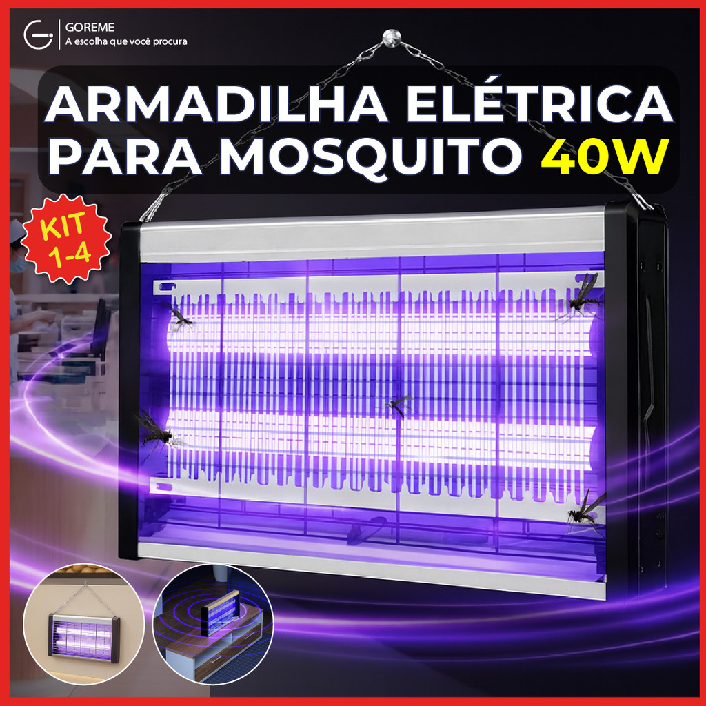 4 Armadilha Elétrica para Mosquito 40W Mata Insetos Luminária Led com