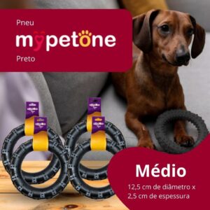 4 Pneu Mordedor de Borracha MyPetOne Médio Para Cachorro Brinquedo