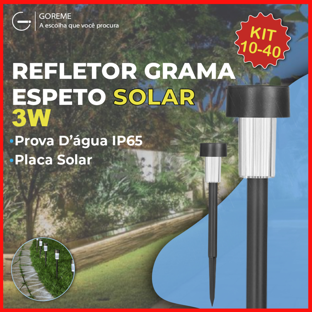 40 Luminária Espeto Jardim Solar 3W LED Lite Refletor Solar Luz de
