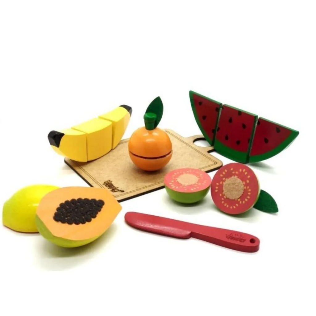 5 Frutinhas Corte Brinquedo Madeira Montessori Infantil Faz de Conta