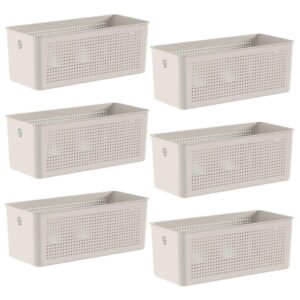 6x Cestos 6,6L Organizador OU Flow Bege 13cm x 15cm x 34cm