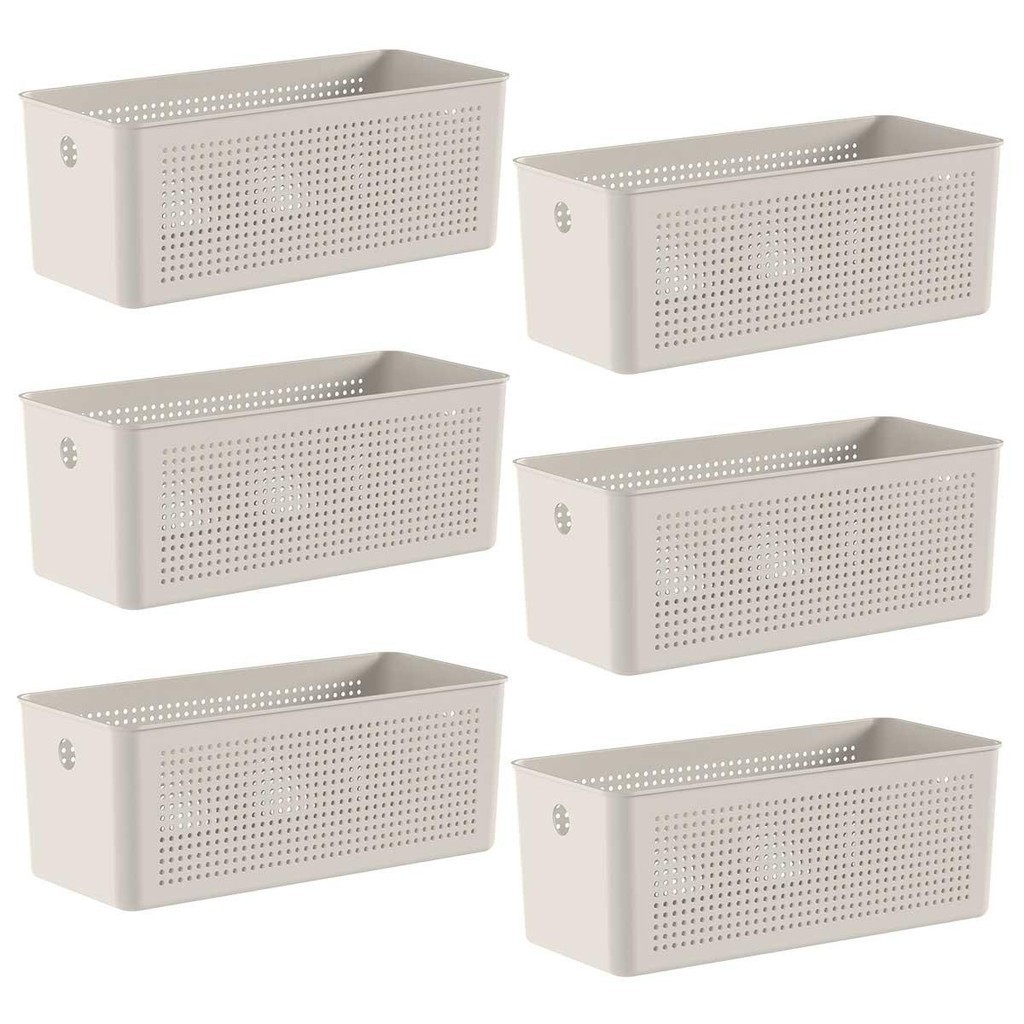 6x Cestos 6,6L Organizador OU Flow Bege 13cm x 15cm x 34cm
