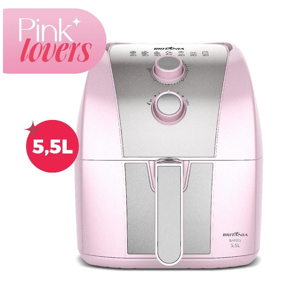 Air Fryer Rosa Britânia 5,5L Cesto Pinkstone 1500W