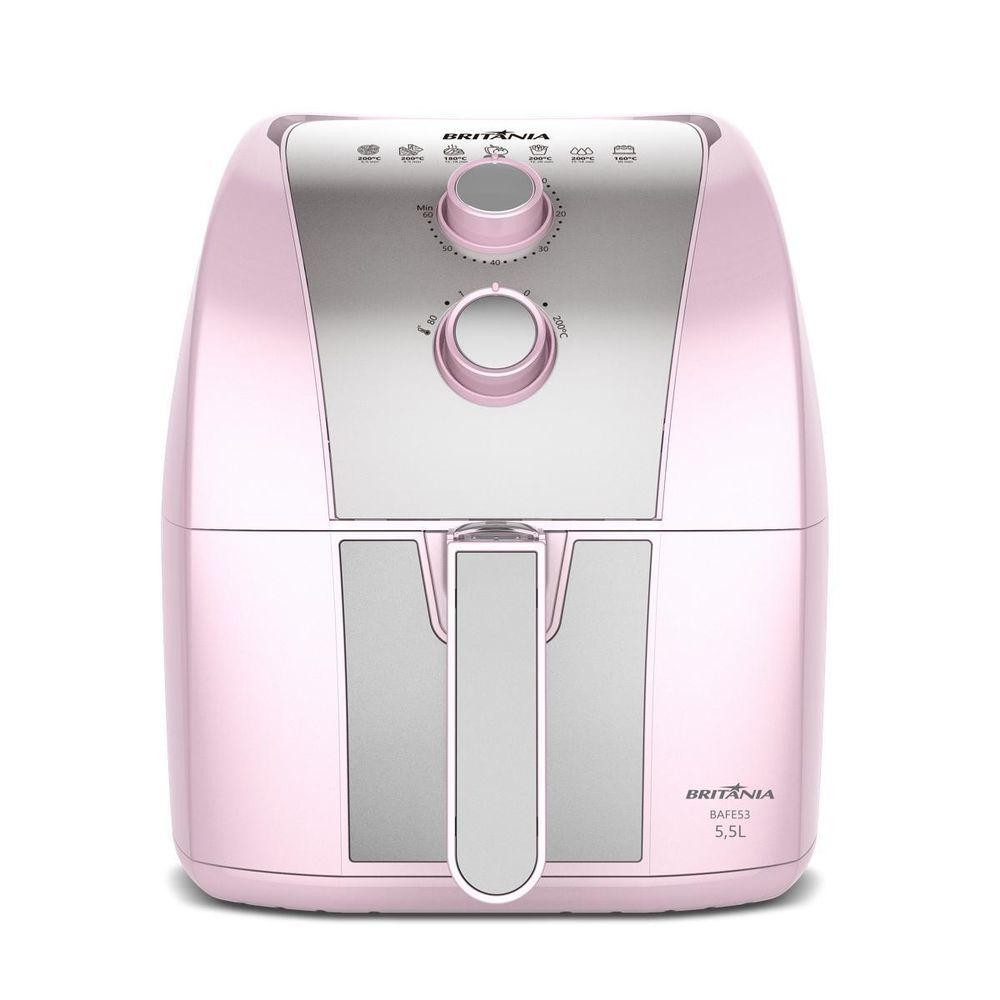 Air Fryer Rosa Britânia 5,5L Sem Óleo 1500W 110V