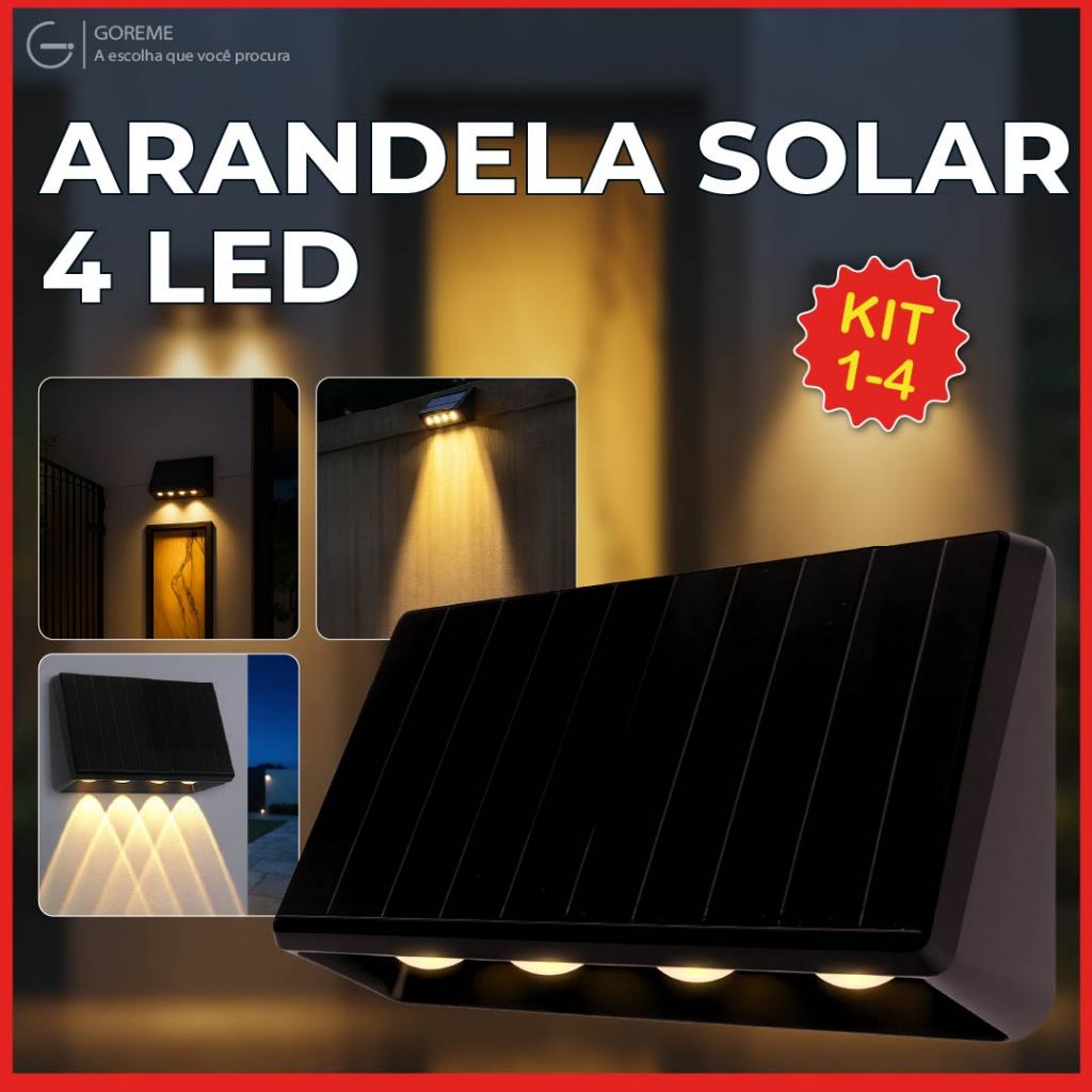 Arandela Solar Luminária 4 Led Placa Solar Embutida A Prova dágua — Decoração