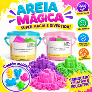 Areia Mágica Cinética Infantil com Moldes Balde Sensorial Super Macia
