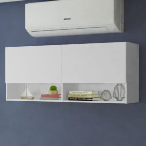 Armário Aéreo para Escritório com Nicho e Prateleira 120cm Branco