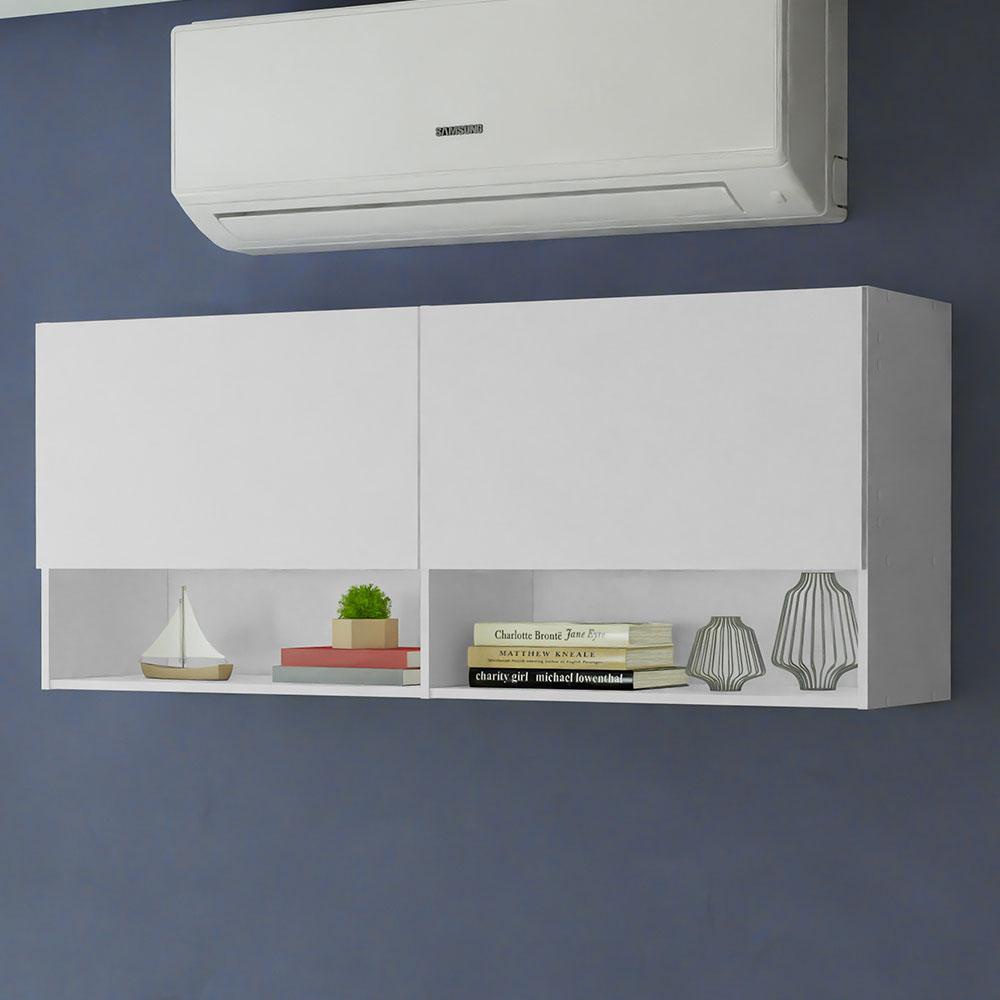 Armário Aéreo para Escritório com Nicho e Prateleira 120cm Branco