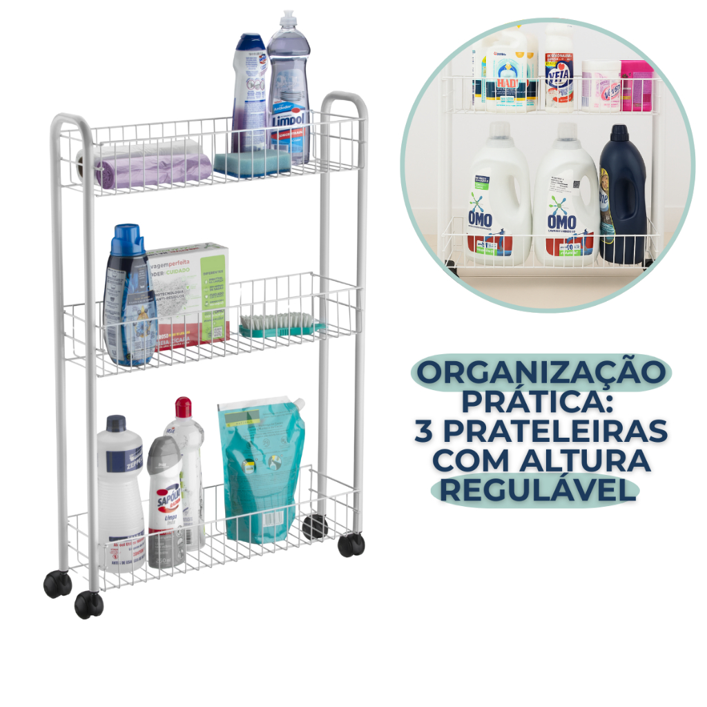 Armário Multiuso Com Rodinhas Organizador de Cozinha Lavanderia