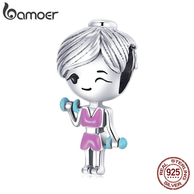 Bamoer Charme de Menina Academia Rosa Prata 925 para Pulseira Fitness