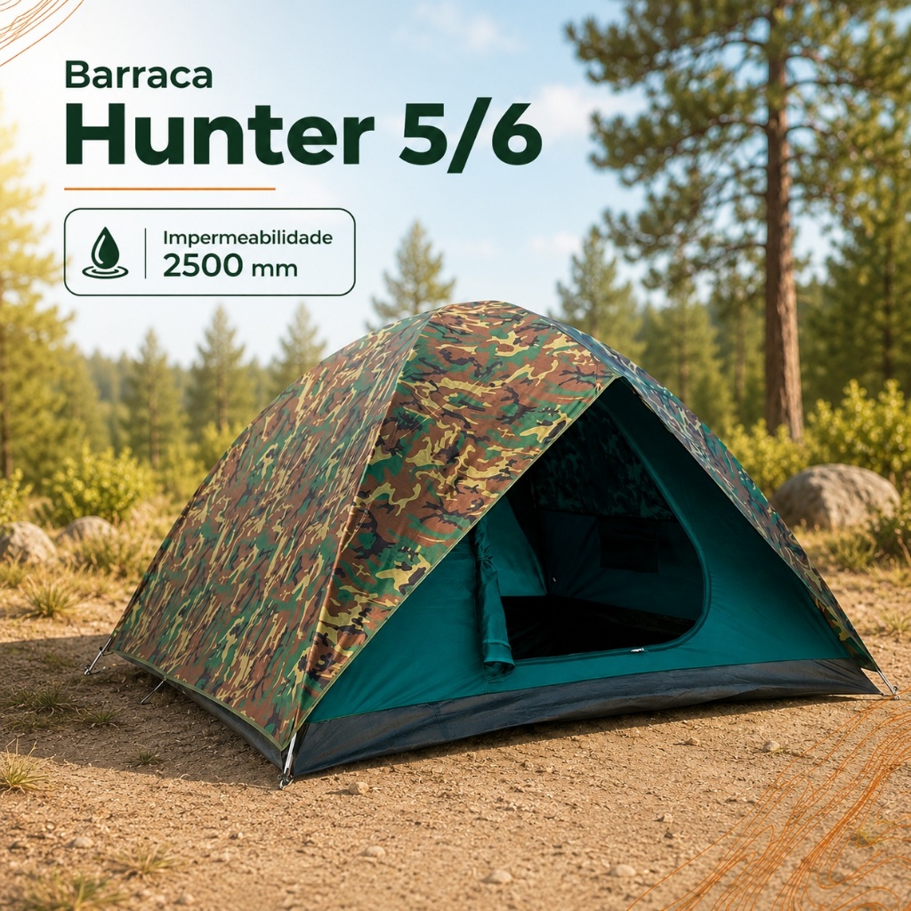 Barraca Camping Hunter 5 6 Pessoas Ntk Camuflada Impermeável 2500mm