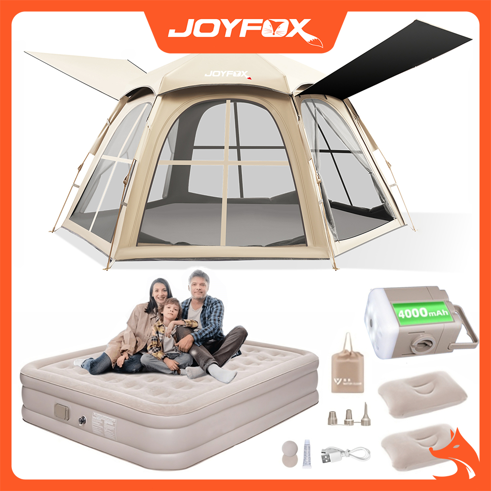 Barraca Camping+Colchão Inflável Casal Joyfox Cama Com Bateria De