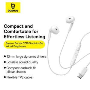 Baseus Fone De Ouvido Intra-Auricular Com Fio Tipo C Microfone Fones
