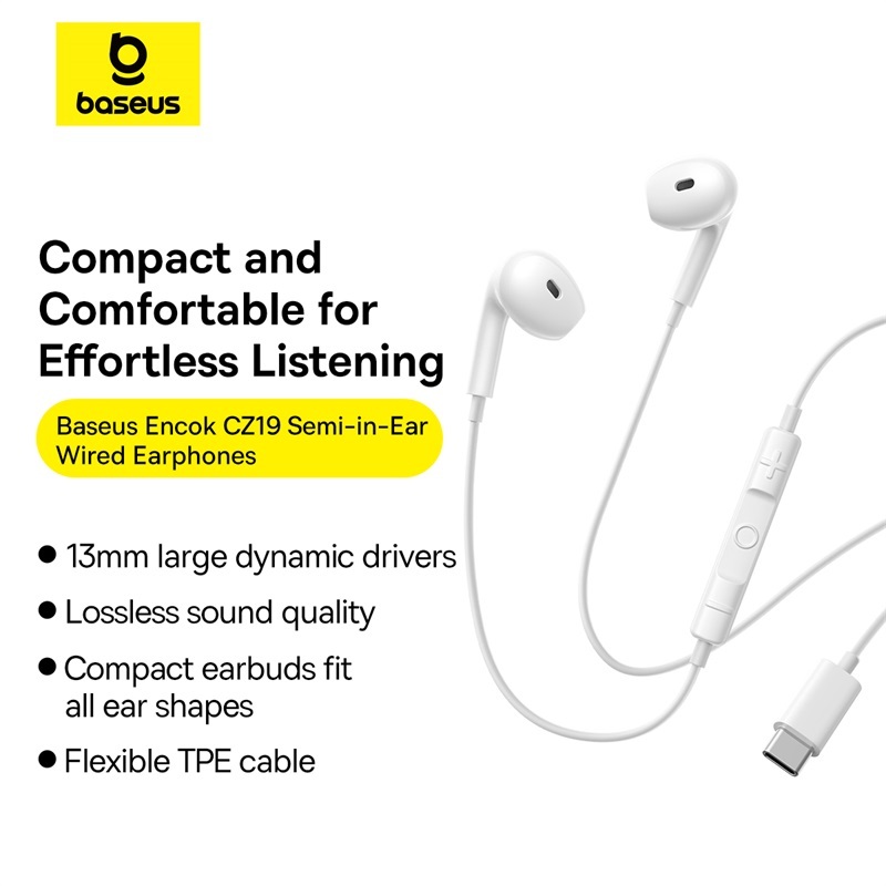 Baseus Fone De Ouvido Intra-Auricular Com Fio Tipo C Microfone Fones