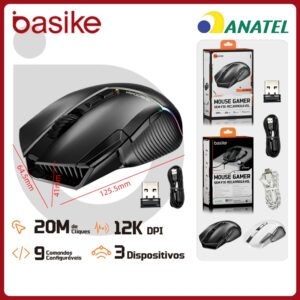 Basike Mouse Sem Fio BLuetooth 12000DPI Ajustável 3 Modos Mouse Gamer