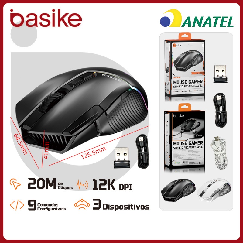 Basike Mouse Sem Fio BLuetooth 12000DPI Ajustável 3 Modos Mouse Gamer — Informática