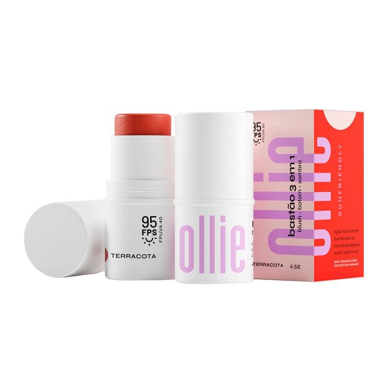 Bastão 3 em 1 Ollie Blush, Batom e Sombra Cor Terracota 4,5g