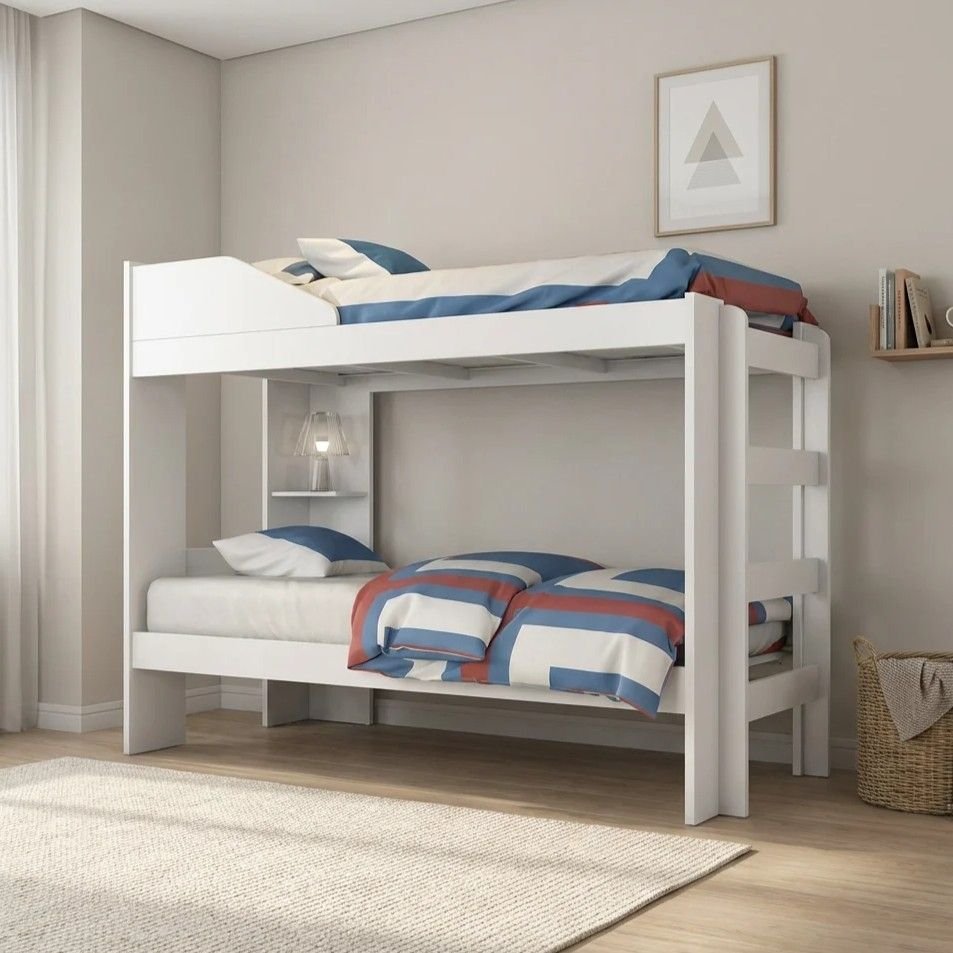 Beliche Solteiro com Prateleira e Proteção Antiquedas Indy Branco