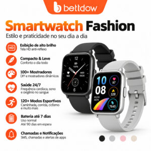Bettdow Relógio inteligente Tela cheia Rastreador de fitness sensível
