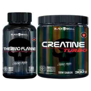 Black Skull Kit Creatine Turbo Pote 300g Thermo Flame 120 Tabletes