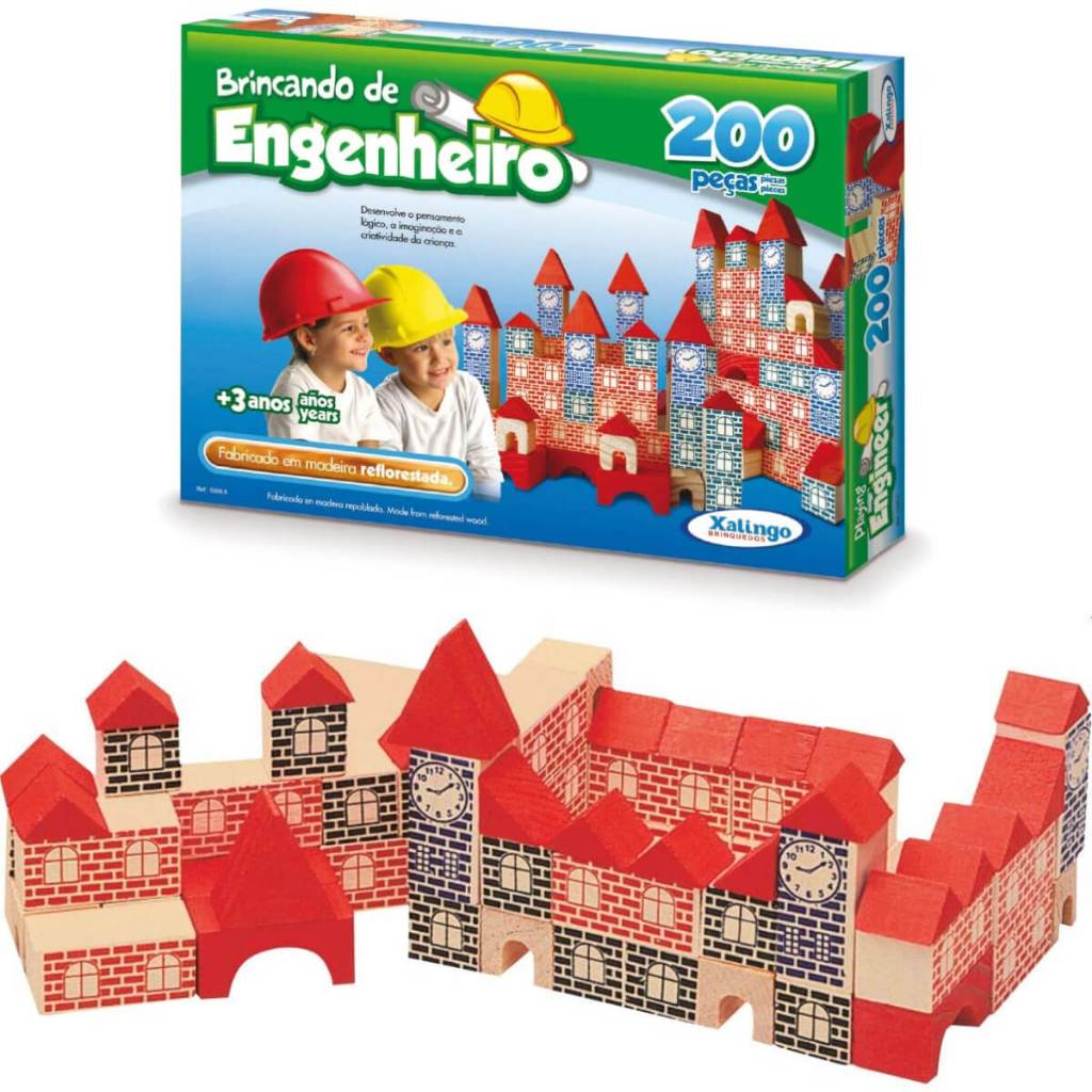 Blocos para Montar Brincando de Engenheiro 200 pçs Xalingo Brinquedo