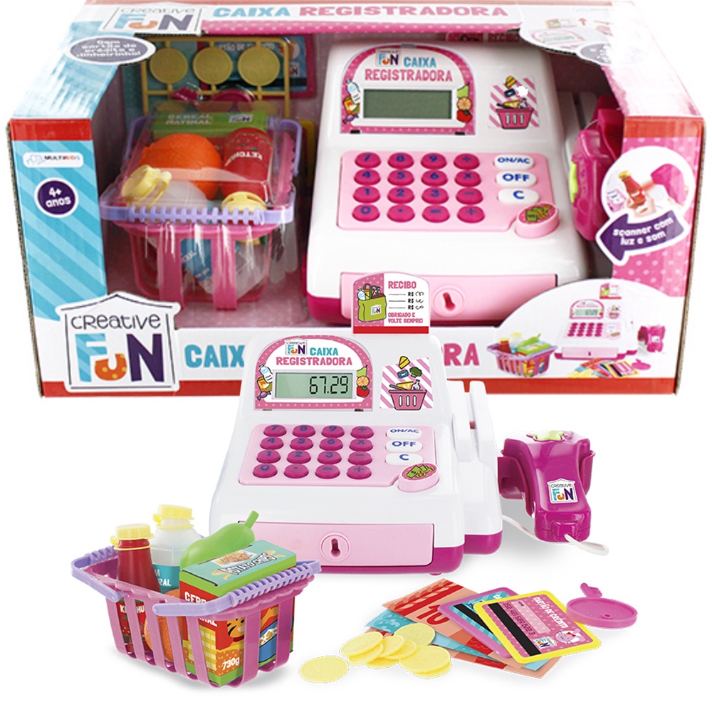 Brinquedo Caixa Registradora Creative Fun Rosa Com Acessórios e Mini
