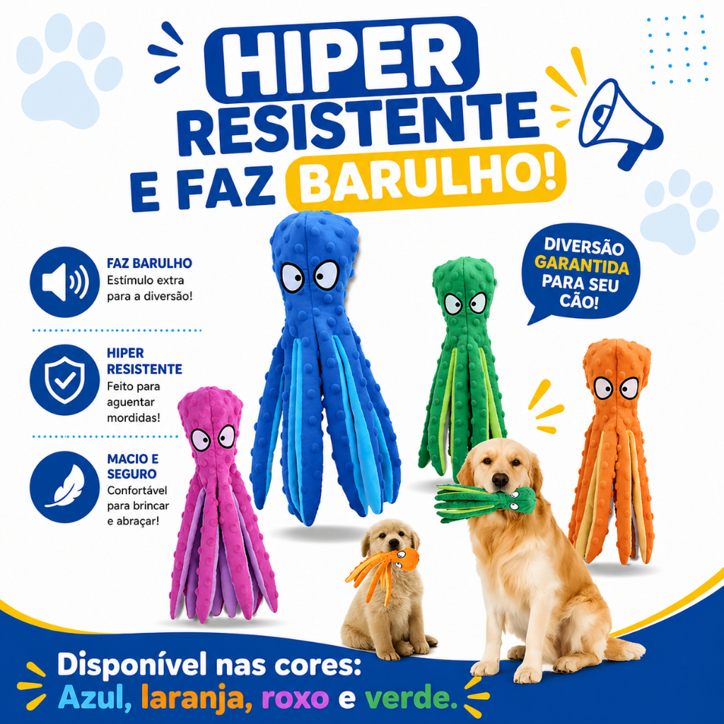 Brinquedo De Pelúcia P cães, Boneco Polvo C Som Resistente