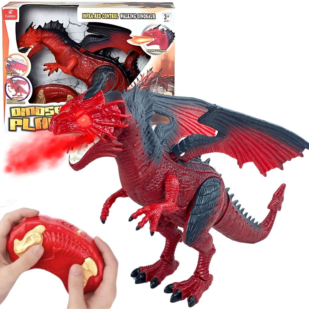 Brinquedo Dragão Vermelho Controle Remoto Com Luz Som E Solta Fumaça