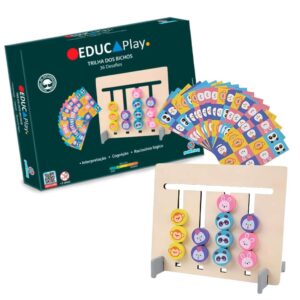 Brinquedo Educativo de Madeira Trilha dos Bichos com 36 desafios