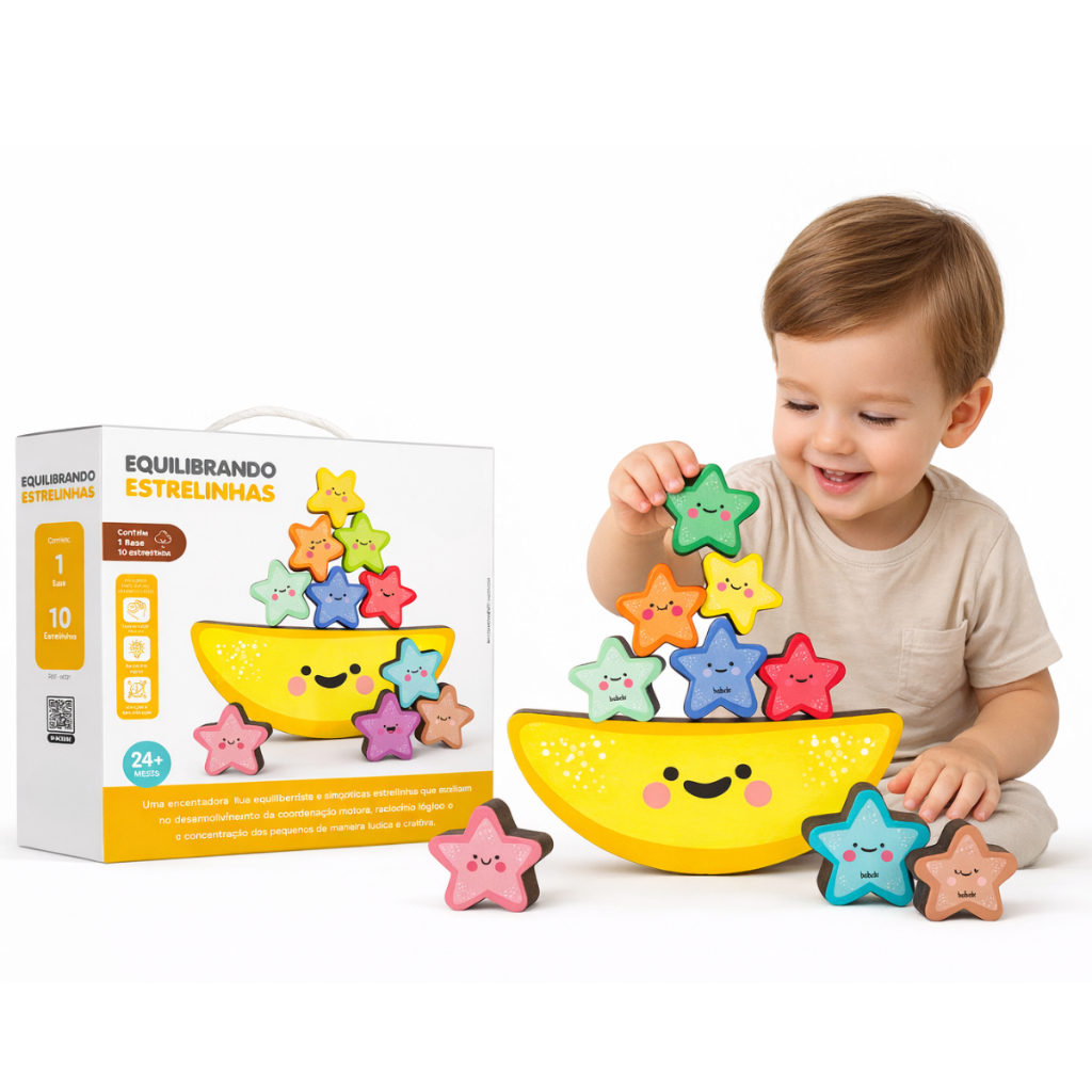 Brinquedo Educativo Equilibrando Estrelinhas Madeira Coordenação