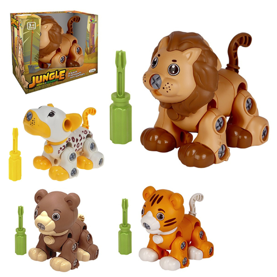 Brinquedo Educativo Monta e Desmonta Animais Selvagens Com Chave de