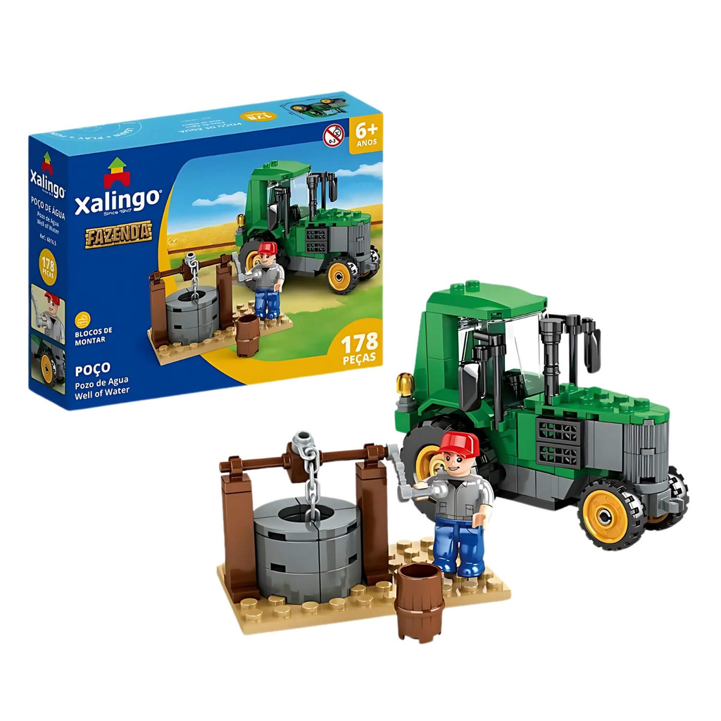 Brinquedo Infantil Bloco de Montar Fazenda Poço 178 Peças Xalingo