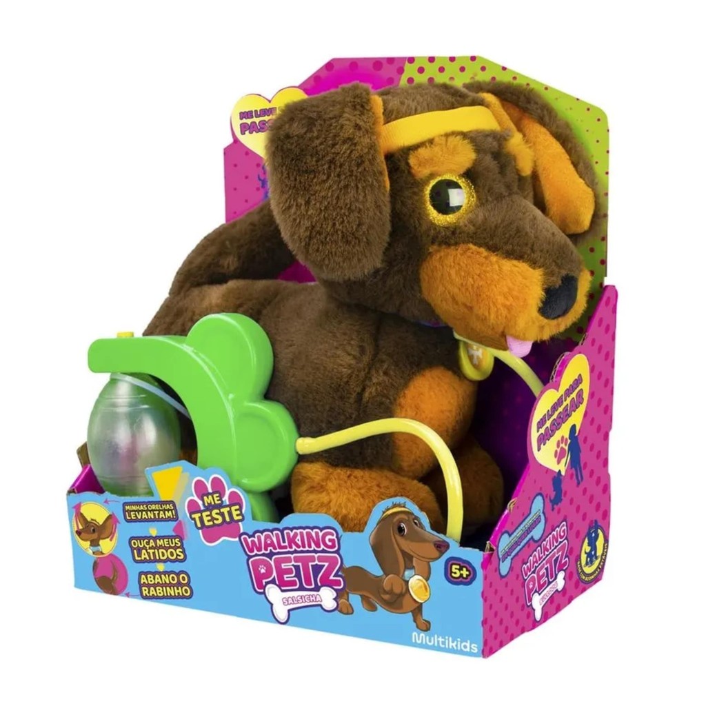 Brinquedo Infantil Walking Petz Salsicha Pelúcia de Cachorro Multikids