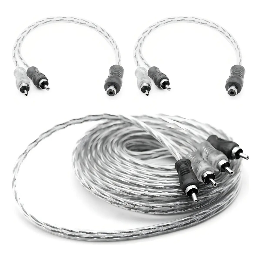 Cabo Rca 5M 2Y TechOne Svart Dupla Blindagem Som Automotivo Qualidade