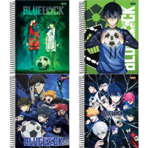 Caderno 1 matéria 80 folhas Blue Lock 4 unidades sortidas