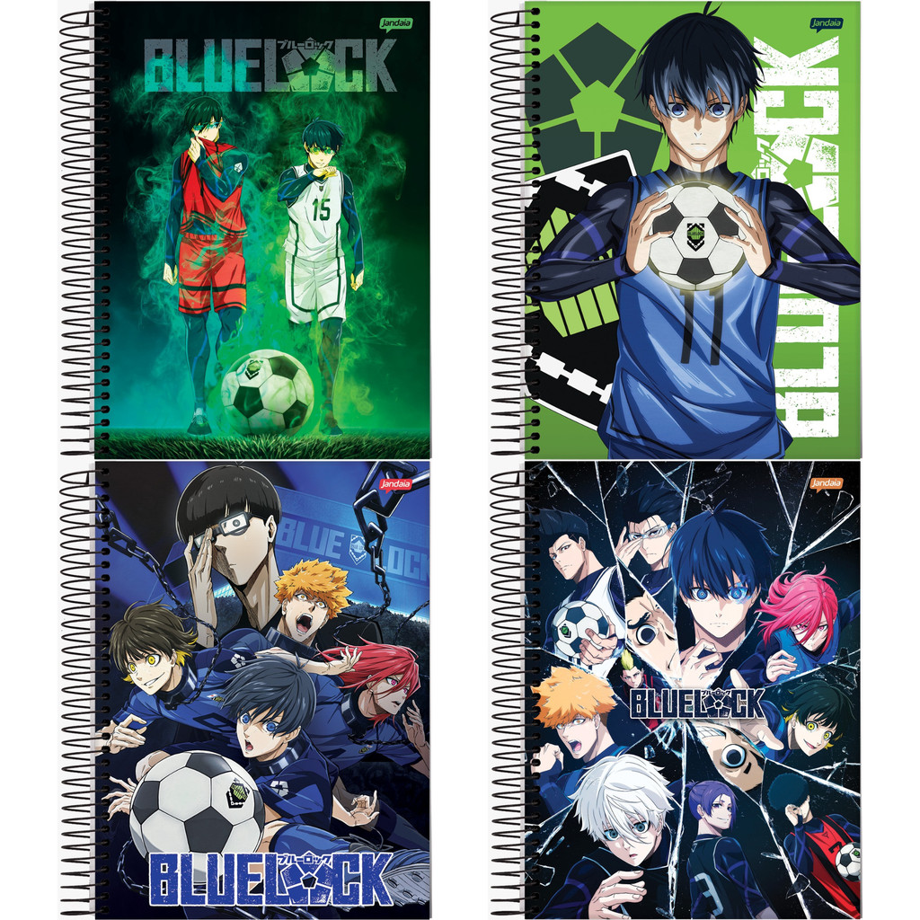 Caderno 1 matéria 80 folhas Blue Lock 4 unidades sortidas