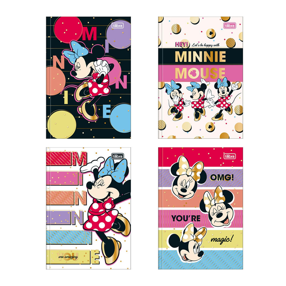 Caderno brochura capa dura 1 4 80 folhas Minnie Tilibra