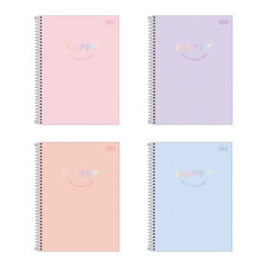 Caderno espiral capa dura universitário 1×1 80 folhas Happy Tilibra