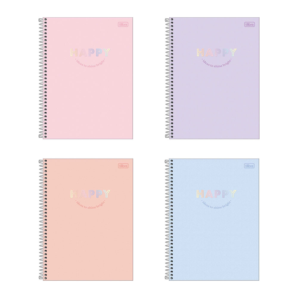 Caderno espiral capa dura universitário 1x1 80 folhas Happy Tilibra