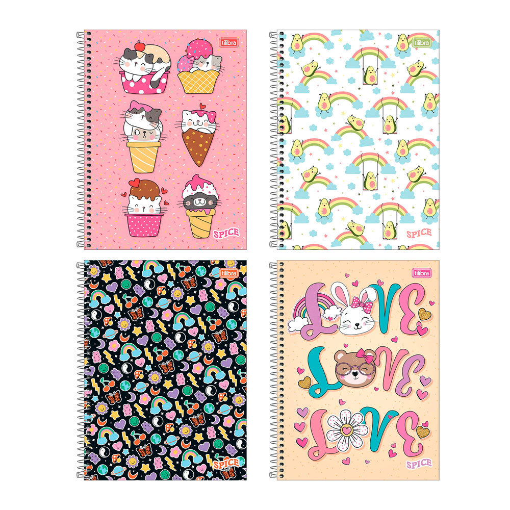 Caderno espiral capa dura universitário 1x1 80 folhas Spice Feminino