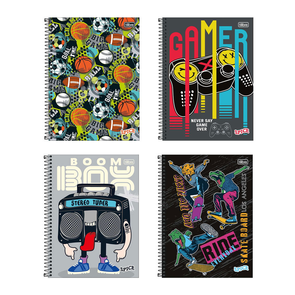 Caderno espiral capa dura universitário 1x1 80 folhas Spice Masculino