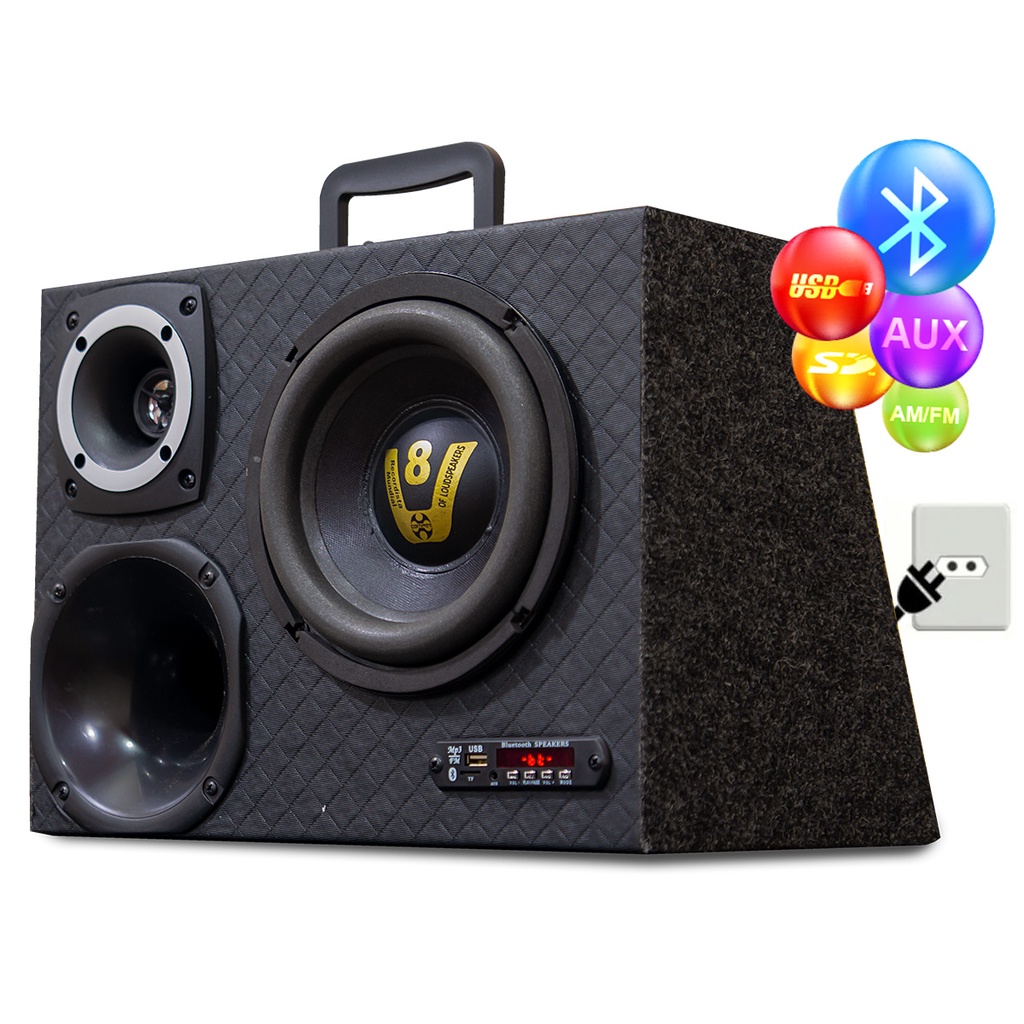 Caixa Amplificada Trio Sub 8 300rms Som Automotivo Bt Usb