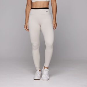 Calça Legging Academia Fitness Poliamida Areia com Detalhe Preto