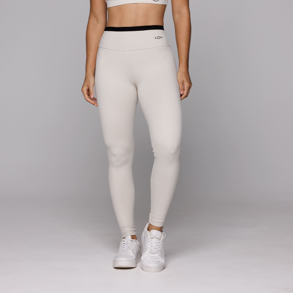 Calça Legging Academia Fitness Poliamida Areia com Detalhe Preto
