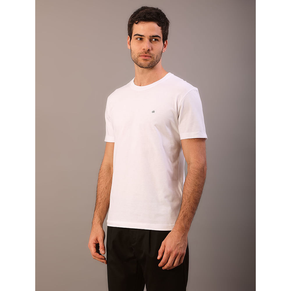 Camiseta Masculina Básica em Meia Malha Calvin Klein Branco
