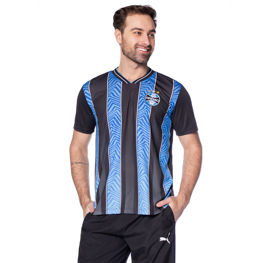 Camiseta Masculina Betel Grêmio Tricolor Azul Preto