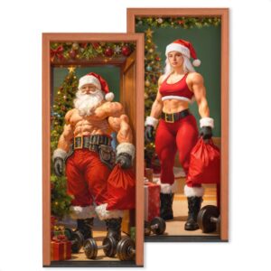 Capa de Porta Decoração Natal Academia Fitness Em Tecido Painel