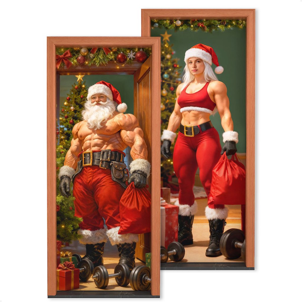 Capa de Porta Decoração Natal Academia Fitness Em Tecido Painel